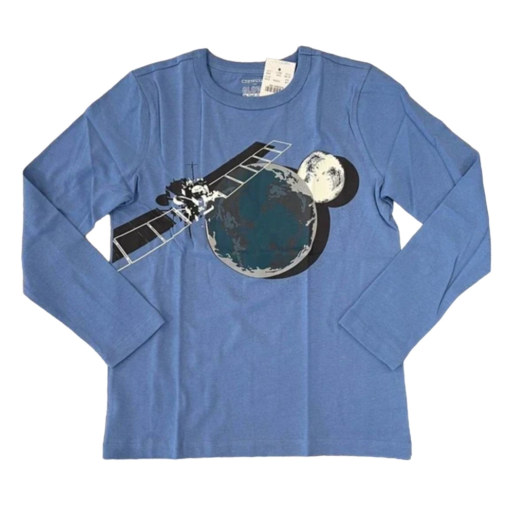 NWT J. Crew Boys' Light Blue W/Satellite Graphic Long Sleeve Tee -